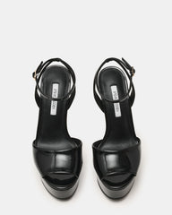 JEZZICA Black Patent Platform Stiletto Ankle Strap Women's Heel | Steve Madden Sale