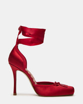 LARINA Red Satin Square-Toe Stiletto Pump Lace-Up Women's Heel | Steve Madden US