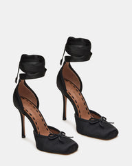 LARINA Black Satin Square-Toe Stiletto Pump Lace-Up Women's Heel | Steve Madden on Sale
