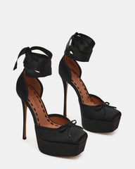 LISTEN Black Satin Stiletto Pump Lace-Up Women's Heel | Steve Madden Sale