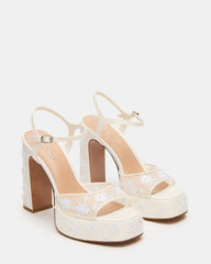 LIANDRA Embellished White Mesh Platform Square-Toe Strappy Women's Heel | Steve Madden for Sale
