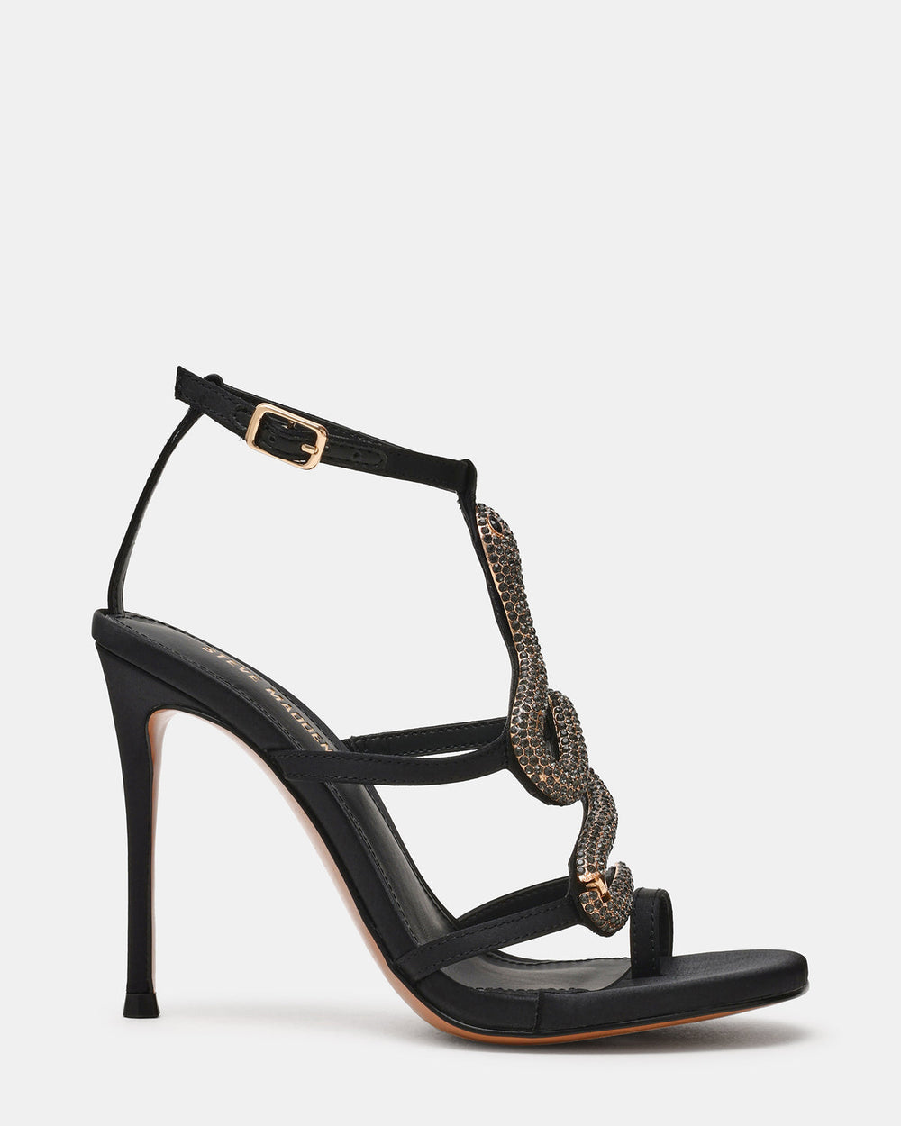 PYTHON Black Rhinestone Snake Stiletto Strappy Women's Heel | Steve Madden US