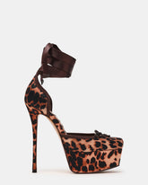 LISTEN Leopard Satin Stiletto Pump Lace-Up Women's Heel | Steve Madden Sale