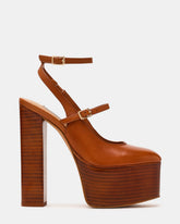 SCOTLYN Stacked Tan Leather Mary-Mary Platform Women's Block Heel | Steve Madden outlet