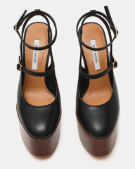 SCOTLYN Stacked Black Leather Mary-Mary Platform Women's Block Heel | Steve Madden Sale