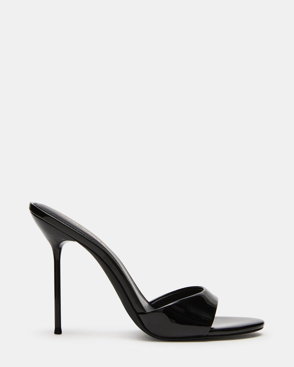 DAVINA Black Patent Rounded Open-Toe Mule Stiletto Women's Heel | Steve Madden outlet