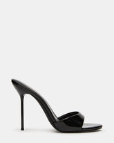 DAVINA Black Patent Rounded Open-Toe Mule Stiletto Women's Heel | Steve Madden outlet