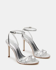JYPSEY Silver Leather Strappy Stiletto Women's Heel | Steve Madden Sale