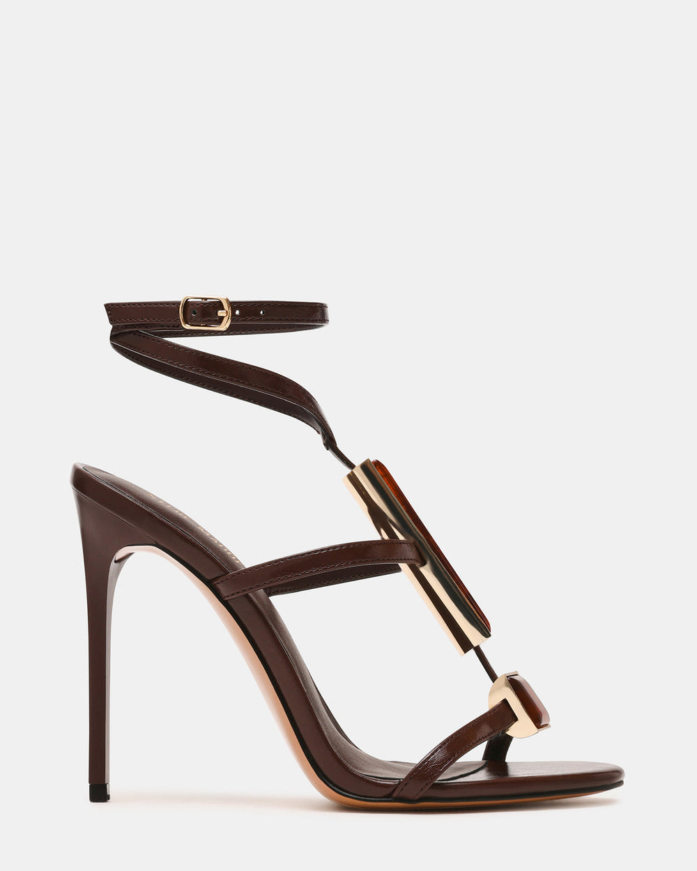 SHAYLEE Brown Stone Detail Strappy Stiletto Women's Heel | Steve Madden near me