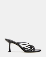 EDNA Black Leather Strappy Mule Women's Heel | Steve Madden US