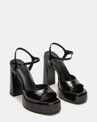 LIANDRA Black Patent Women's Platform Square-Toe Strappy Heel | Steve Madden Sale