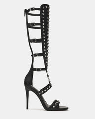 COMPOSURE Black Studs Strappy Stiletto Buckles Women's Heel | Steve Madden Sale