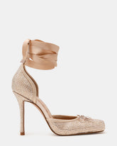 LARINA Champagne Rhinestones Square-Toe Stiletto Lace-Up Women's Heel | Steve Madden US
