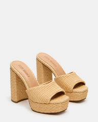 JOEL Natural Raffia Square-Toe Platform Raffia Mule Women's Heel | Steve Madden Sale