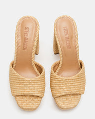 JOEL Natural Raffia Square-Toe Platform Raffia Mule Women's Heel | Steve Madden Sale