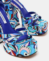 RETRO Blue Print Open-Toe Block Heel Platform Women's Heel | Steve Madden on Sale