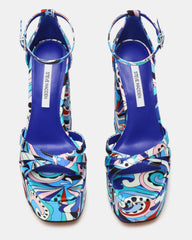 RETRO Blue Print Open-Toe Block Heel Platform Women's Heel | Steve Madden on Sale