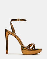 JUNI Bronze Criss Cross Stiletto Ankle Strap Women's Heel | Steve Madden discount