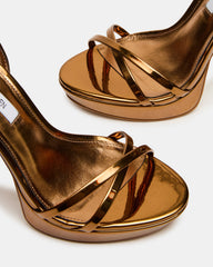 JUNI Bronze Criss Cross Stiletto Ankle Strap Women's Heel | Steve Madden discount