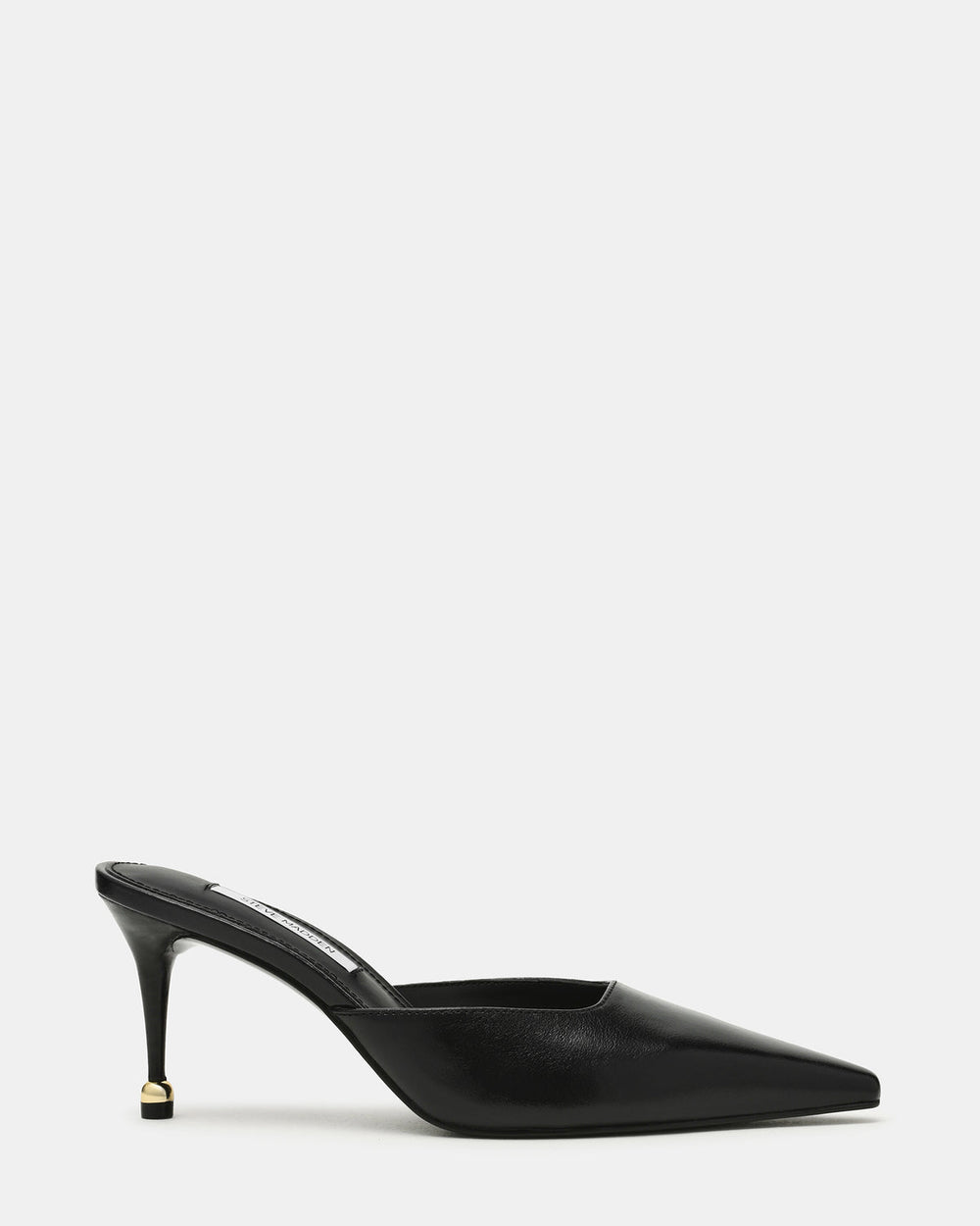 ADELINE Black Leather Mule Pointed-Toe Gold-Detail Women's Heel | Steve Madden US