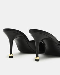 ADELINE Black Leather Mule Pointed-Toe Gold-Detail Women's Heel | Steve Madden US