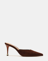 ADELINE Brown Suede Mule Pointed-Toe Gold-Detail Women's Heel | Steve Madden on Sale