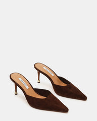 ADELINE Brown Suede Mule Pointed-Toe Gold-Detail Women's Heel | Steve Madden on Sale