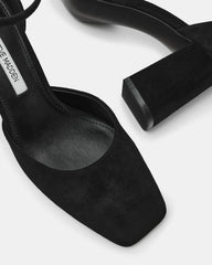 HARTLYN Black Suede Square-Toe Block Heel Ankle Strap Women's Heel | Steve Madden on Sale