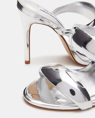SATURN Silver Stiletto Mule Women's Heel | Steve Madden outlet