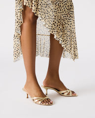 CARY Gold Leather Square-Toe Strappy Mule Women's Heel | Steve Madden on Sale