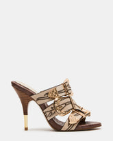 FARRA White Distressed Western-Inspired Stiletto Buckle Mule Women's Heel | Steve Madden outlet