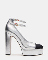 PEYTON Silver Leather Block Heel Platform Women's Heel | Steve Madden online