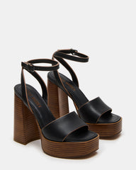 FLORIA Black Leather Women's Platform Square-Toe Block Heel | Steve Madden for Sale