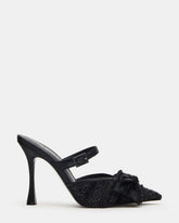 BAYLIN Black Satin Rhinestones Bow Pointed-Toe Stiletto Women's Heel | Steve Madden Sale