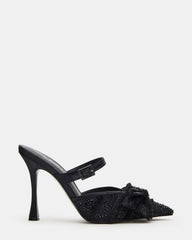 BAYLIN Black Satin Rhinestones Bow Pointed-Toe Stiletto Women's Heel | Steve Madden Sale