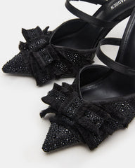 BAYLIN Black Satin Rhinestones Bow Pointed-Toe Stiletto Women's Heel | Steve Madden Sale