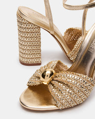 CHEYLA Gold Raffia Women's Block Heels | Steve Madden outlet