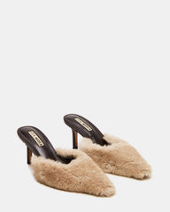 ALEXI Faux Fur Tan Pointed-Toe Mule Women's Heel | Steve Madden Sale