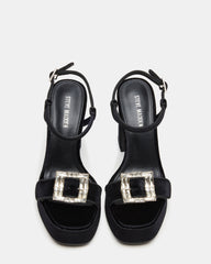LIANDRA Buckle Black Velvet Women's Platform Square-Toe Strappy Heel | Steve Madden US