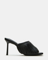 MORINA Black Leather Square-Toe Stiletto Mule Fringe Heel | Women's Heels | Steve Madden online