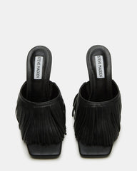 MORINA Black Leather Square-Toe Stiletto Mule Fringe Heel | Women's Heels | Steve Madden online