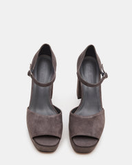 LONDON Grey Suede Platfrom Block Heel Square-Toe Women's Heel | Steve Madden US