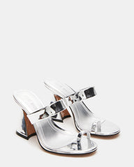 RENIE Silver Women's Open Toe Mule Heel | Steve Madden Sale