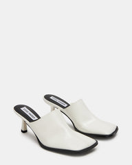 DEMPSEY White Leather Square-Toe Mule Women's Heel | Steve Madden Sale