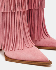 KINZEE Fringe Pink Suede Pointed-Toe Knee-High Western Stiletto Women's Boot | Steve Madden US