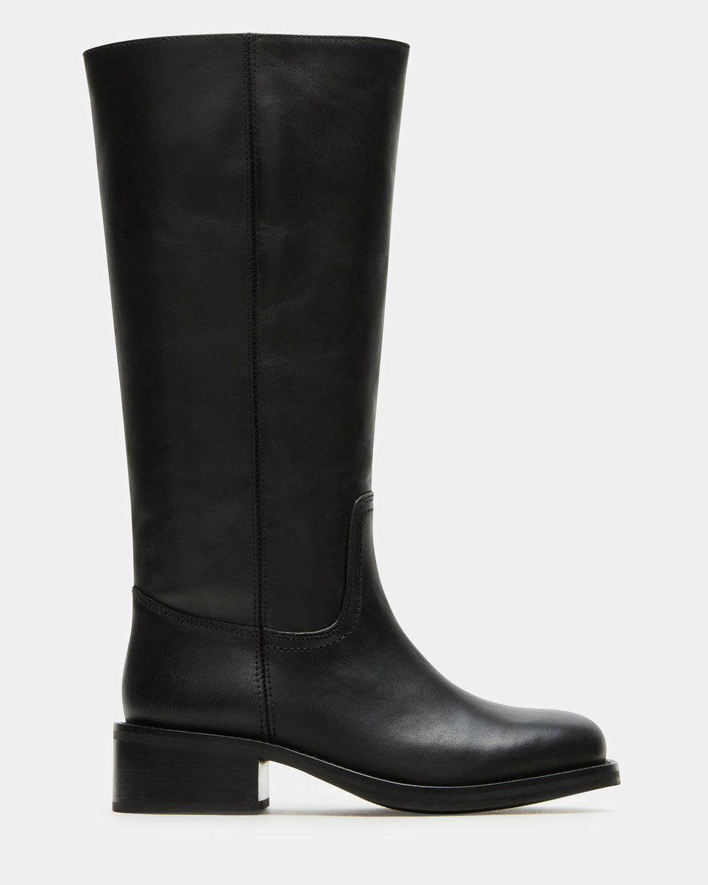 RIGGS Black Leather Wide Calf Square-Toe Women's Boot | Steve Madden outlet