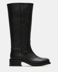 RIGGS Black Leather Wide Calf Square-Toe Women's Boot | Steve Madden outlet