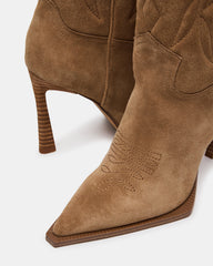 KINZEE Taupe Suede Pointed-Toe Knee-High Western Stiletto Women's Boot | Steve Madden near me
