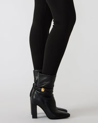 AROMA Black Buckle Gold Detail Block Heel Women's Ankle Boot | Steve Madden online