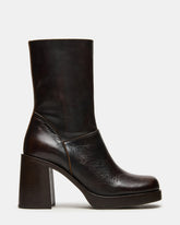 FUSION Brown Distressed Square-Toe Block Heel Women's Ankle Boot | Steve Madden Sale